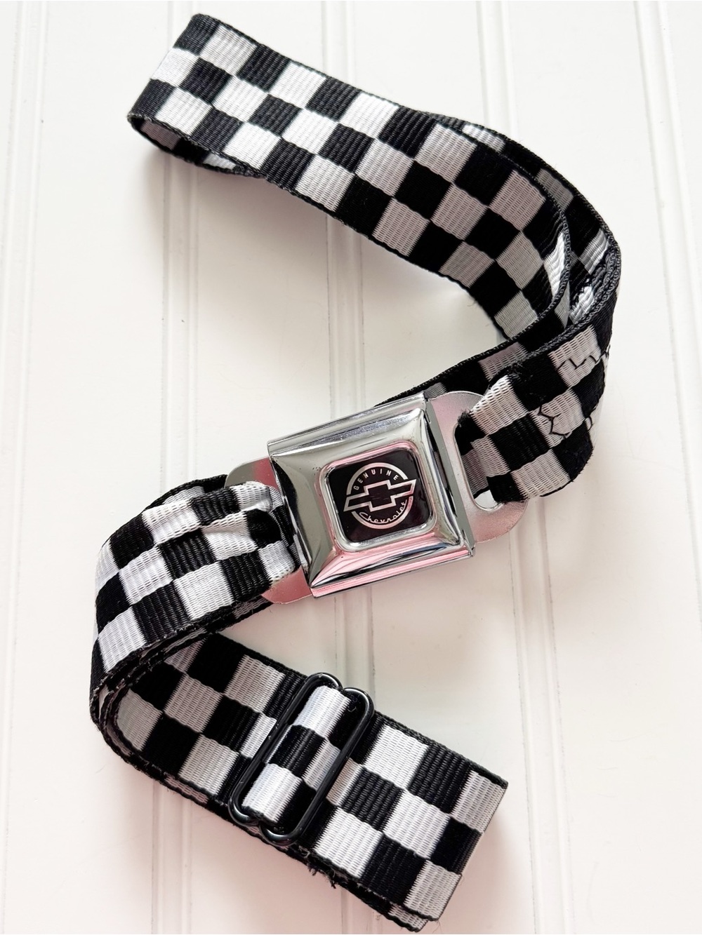Chevy Seatbelt Belt - Checker Black/White Webbing